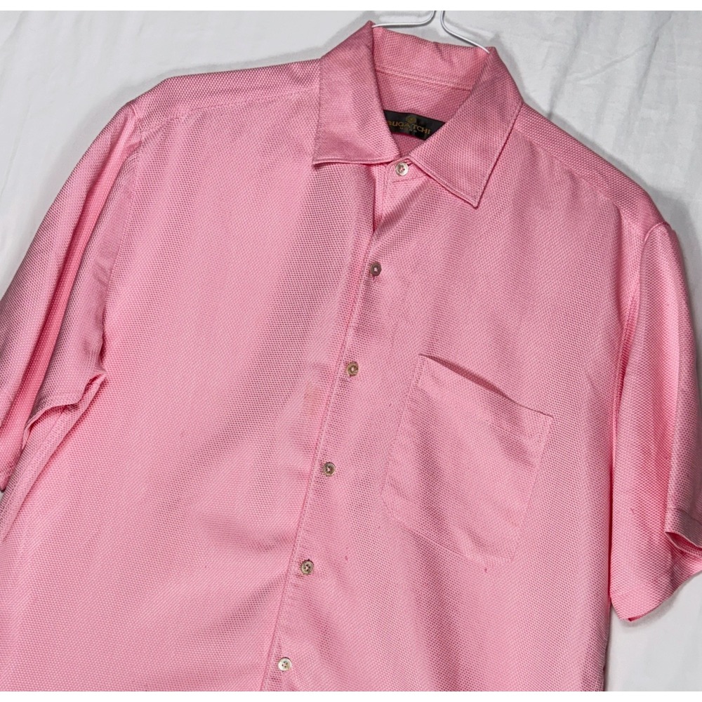 Bugatchi Uomo‎ Mens Pink Short Sleeve Button Down Shirt Textured Pattern Size XL